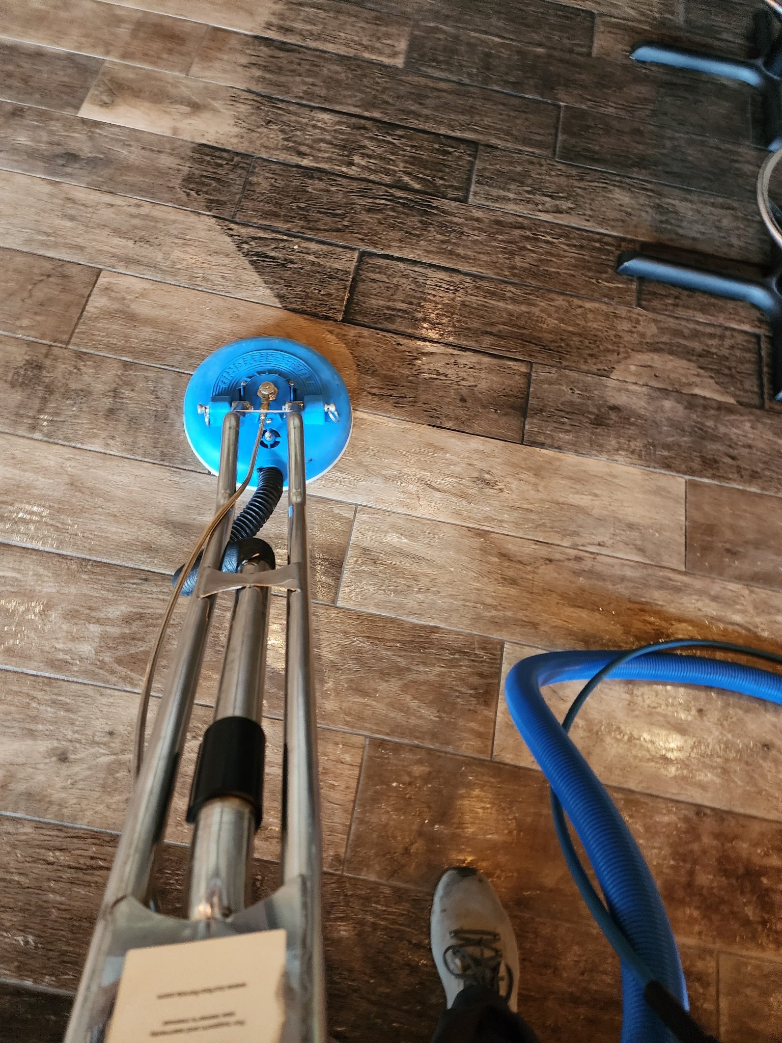 Tile cleaning in progress